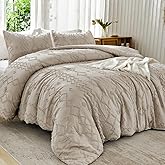 Andency Khaki Tufted Comforter Set California King(104x96Inch), 3 Pieces(1 Boho Comforter, 2 Pillowcases) Textured Farmhouse Shabby Chic Bed Set, Soft Fluffly Down Geometric Tan Bedding