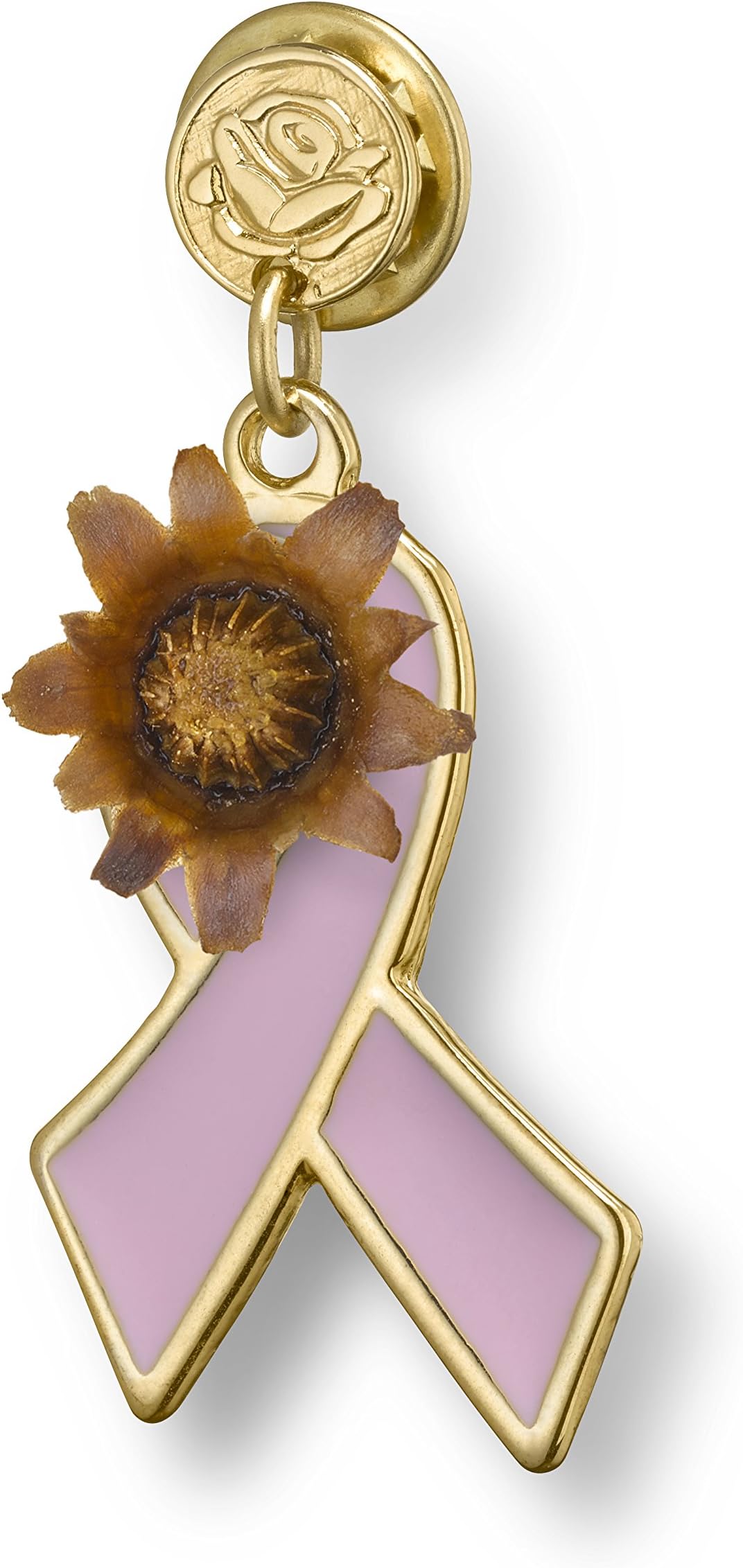 Rose of Bethlehem Gold Plated Overcome & Bloom Pink Ribbon Brooch