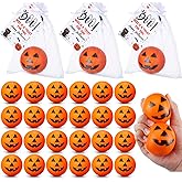 Jerify 24 Set Halloween Stress Balls Gift Bulk 2.48 Inch Large Pumpkin Foam Stress Ball with Cards and Organza Bags for Halloween Party Favor Gift Carnival Reward Prizes