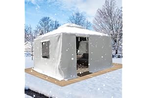 DOMI OUTDOOR LIVING Domi 10' x 13' Universal Winter Gazebo Cover, All Season Waterproof Enclosed Cover with Sidewalls & Ventilated Mesh Windows, All-Weather Outdoor Cover for Hardtop Gazebos, White