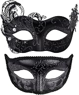 SIQUK Couple Masquerade Masks Metal Venetian Party Mask Swan Black view 1