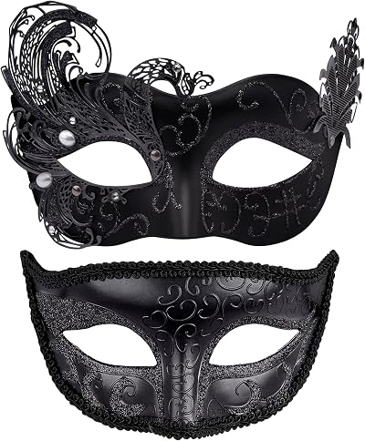 SIQUK Couple Masquerade Masks Metal Venetian Party Mask Swan Black