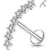 Melighting 925 Sterling Sliver Star Cartilage Earring Internally Threaded Flat Back Earring 16G 8 mm Curved Helix Piercing Jewelry Helix Stud for Women