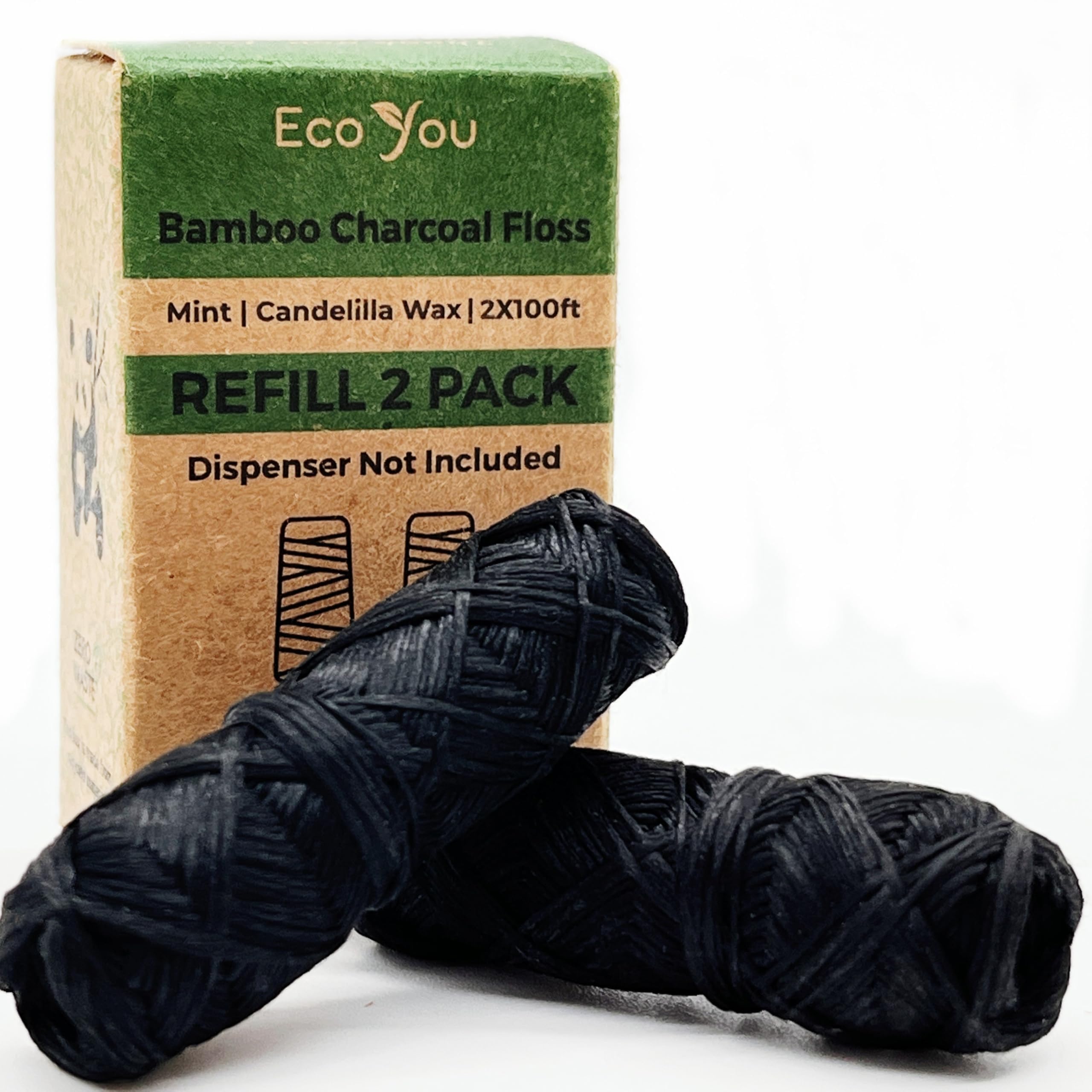 EcoYou Eco Floss Charcoal Dental Floss Refills | Mint & Candelilla Wax Biodegradable Floss (1 Count (Pack of 2)