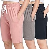 Real Essentials 3 Pack: Womens Cotton Terry Jersey 9" Bermuda Shorts Pockets-Casual Lounge Yoga (Available in Plus Size)