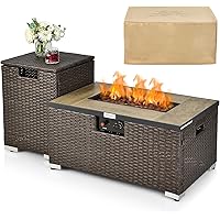 Tangkula 2 Piece Outdoor Propane Fire Pit Table Set with Hideaway Propane Tank Holder, 40,000 BTU Rattan Wicker Fire Pit Tabl