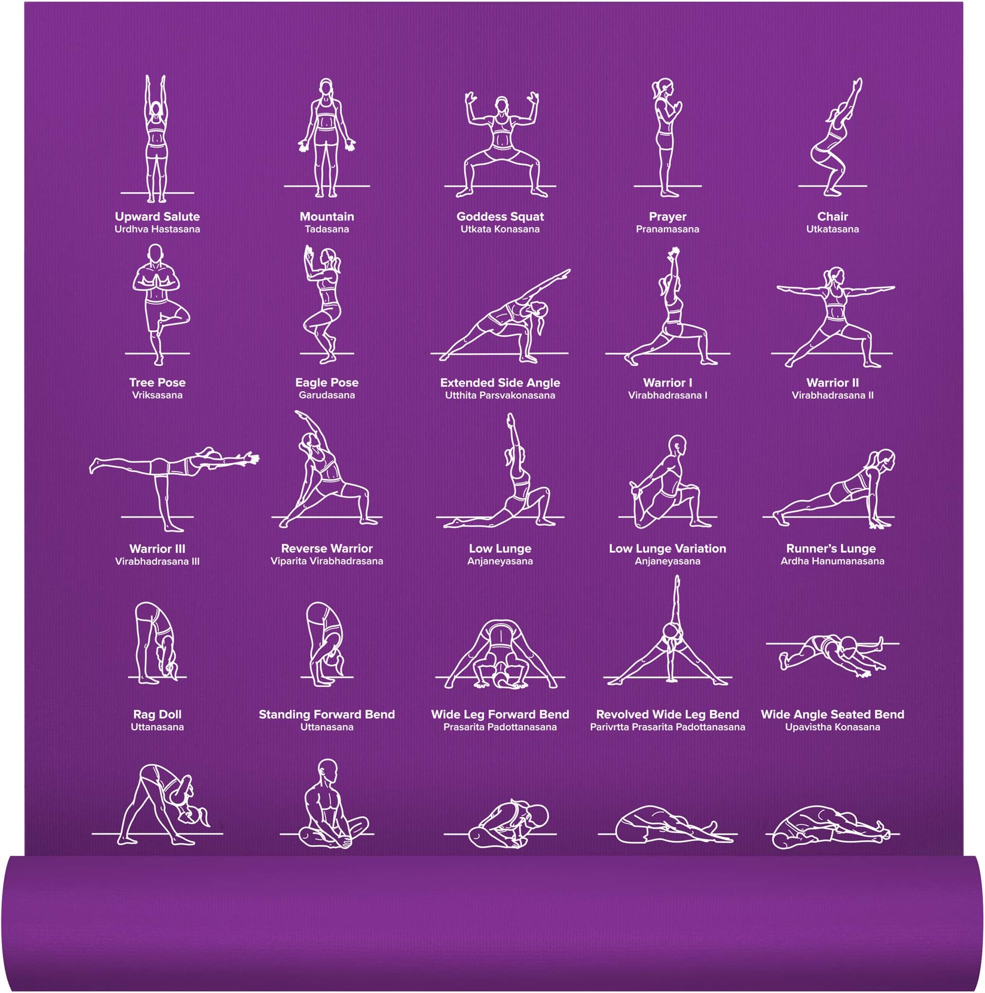 NewMe Fitness Yoga Mat for Women and Men - Large, 5mm Thick, 68 Inch Long, Non Slip Exercise Mats w/ 70 Printed Yoga Poses for Pilates, Workout and Stretching - Home and Gym Essentials