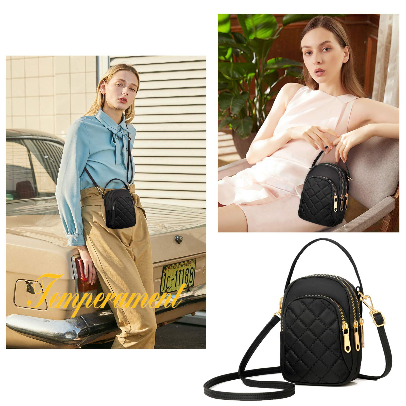 Voikukka Small Crossbody Phone Bag for Women Quilted Purse Nylon Cell Phone Cross Body Wallet iphone Handbag