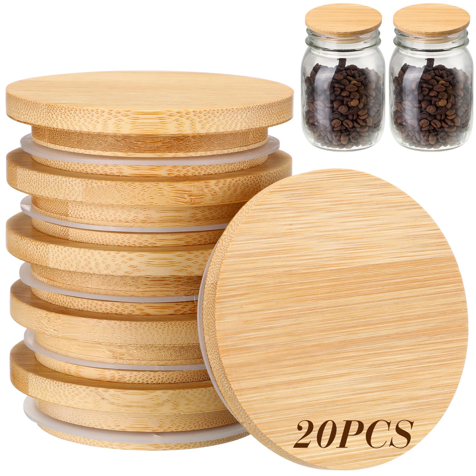 Photo 1 of (used) Roshtia 20 Pack 85mm Wide Mouth Mason Jar Lids with Airtight Silicone Seal 3.25 Inch