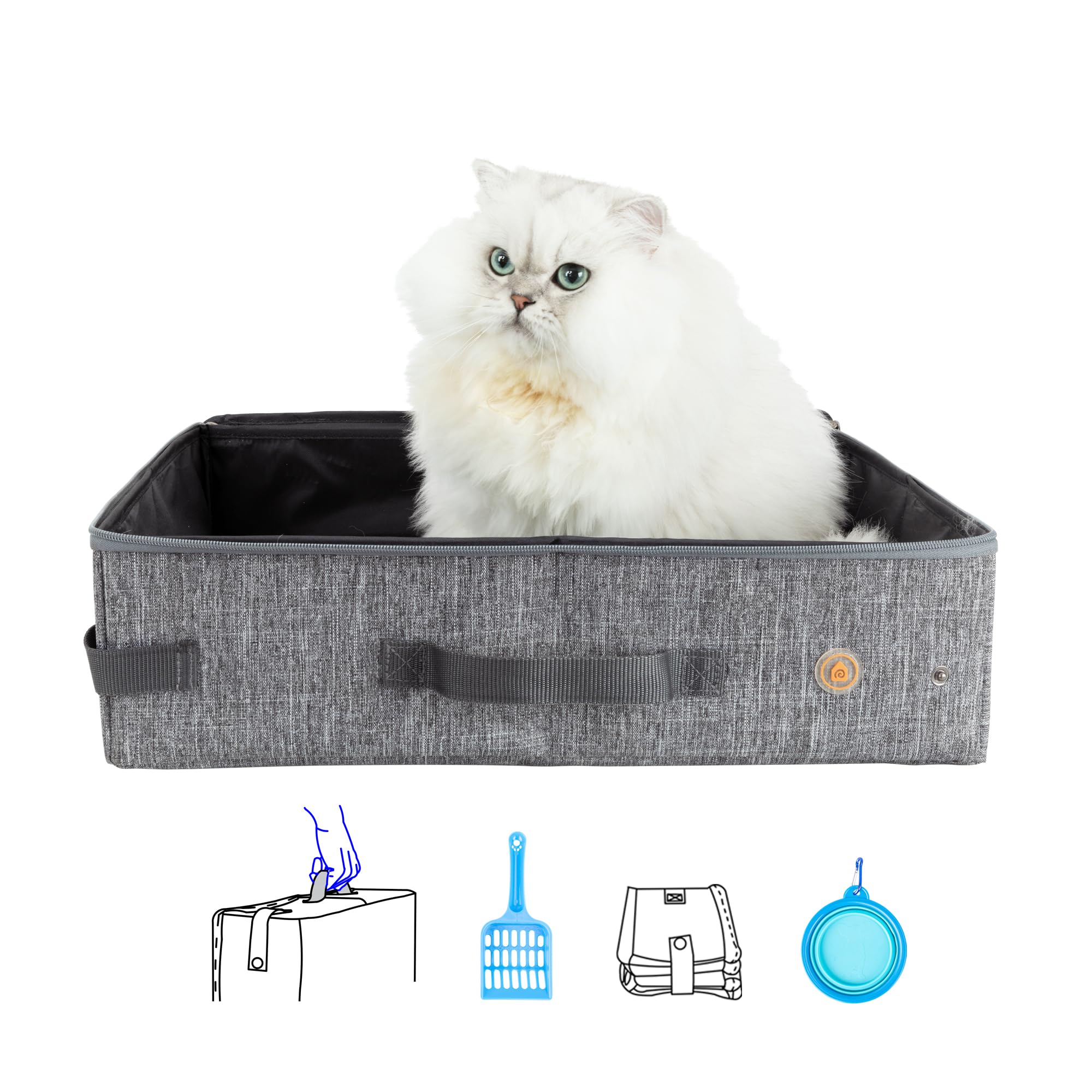 petisfam Portable Cat Travel Litter Box for Cats in Car. Odor Free, Leak Proof, Collapsible, Foldable