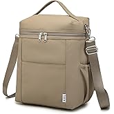 NOL Natural Organic Lifestyle Insulated Lunch Bags for Women Cooler Bag Lightweight Nylon Waterproof Lunch Box For Work (Khaki, Large)