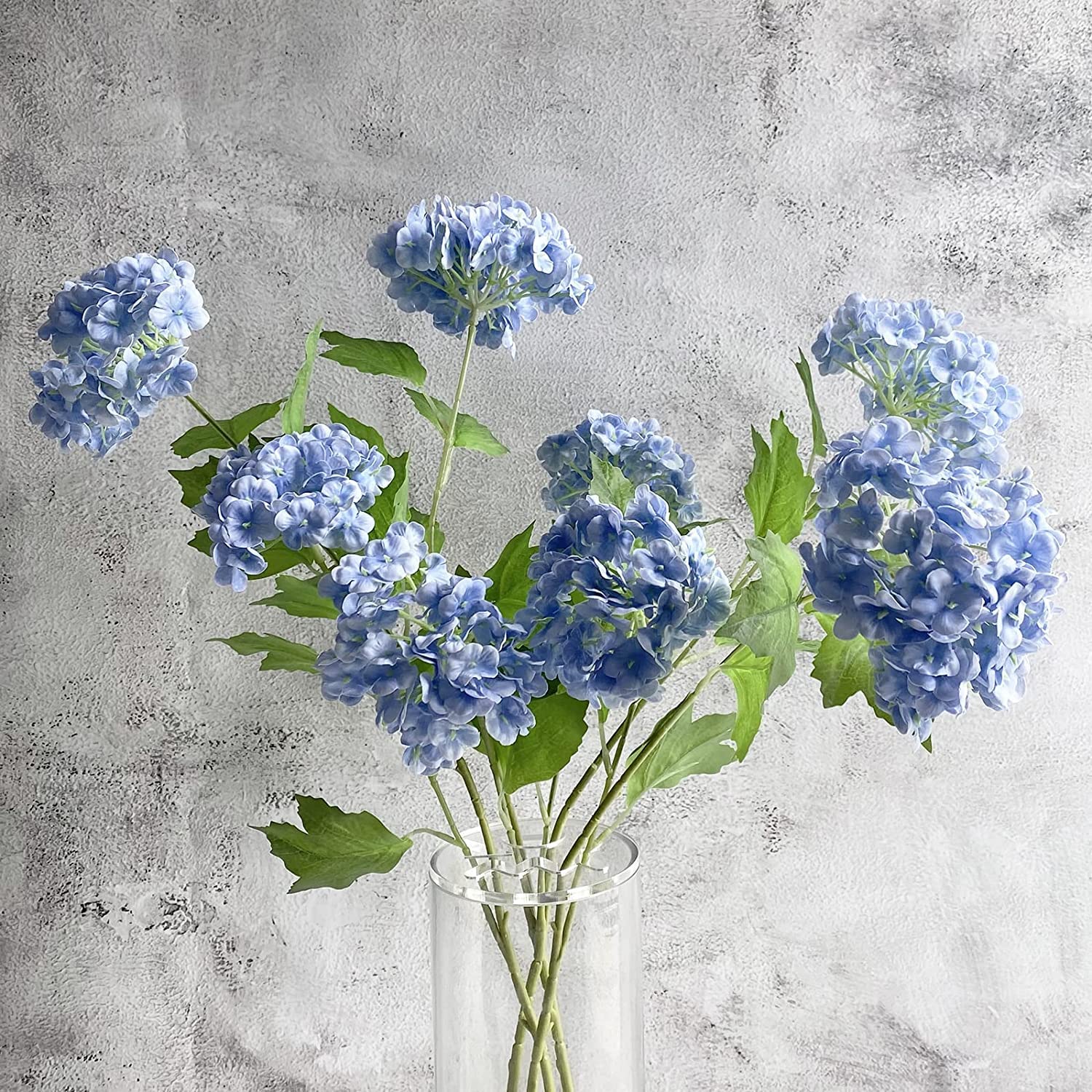 Photo 1 of YalzoneMet 4 Pcs Artificial Snowball Viburnum Hydrangea Flower 26.8'' Blue Small Real Touch Faux Latex Long Stem for Christmas Home Decoration Xmas Table