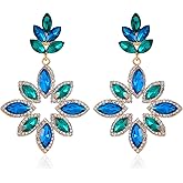 Clip on Earrings for Women Flower Cluster Clip Earrings Faux Rhinestone Crystal Big Statement Clip on Earrings Dangle Hypoallergenic Prom Party Birthday Xmas Valentine's Day Gifts