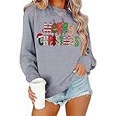 WINPOPLIS Christmas Sweatshirt for Women Funny Merry Christmas Letter Pullover Holiday Graphic Blouse Tops