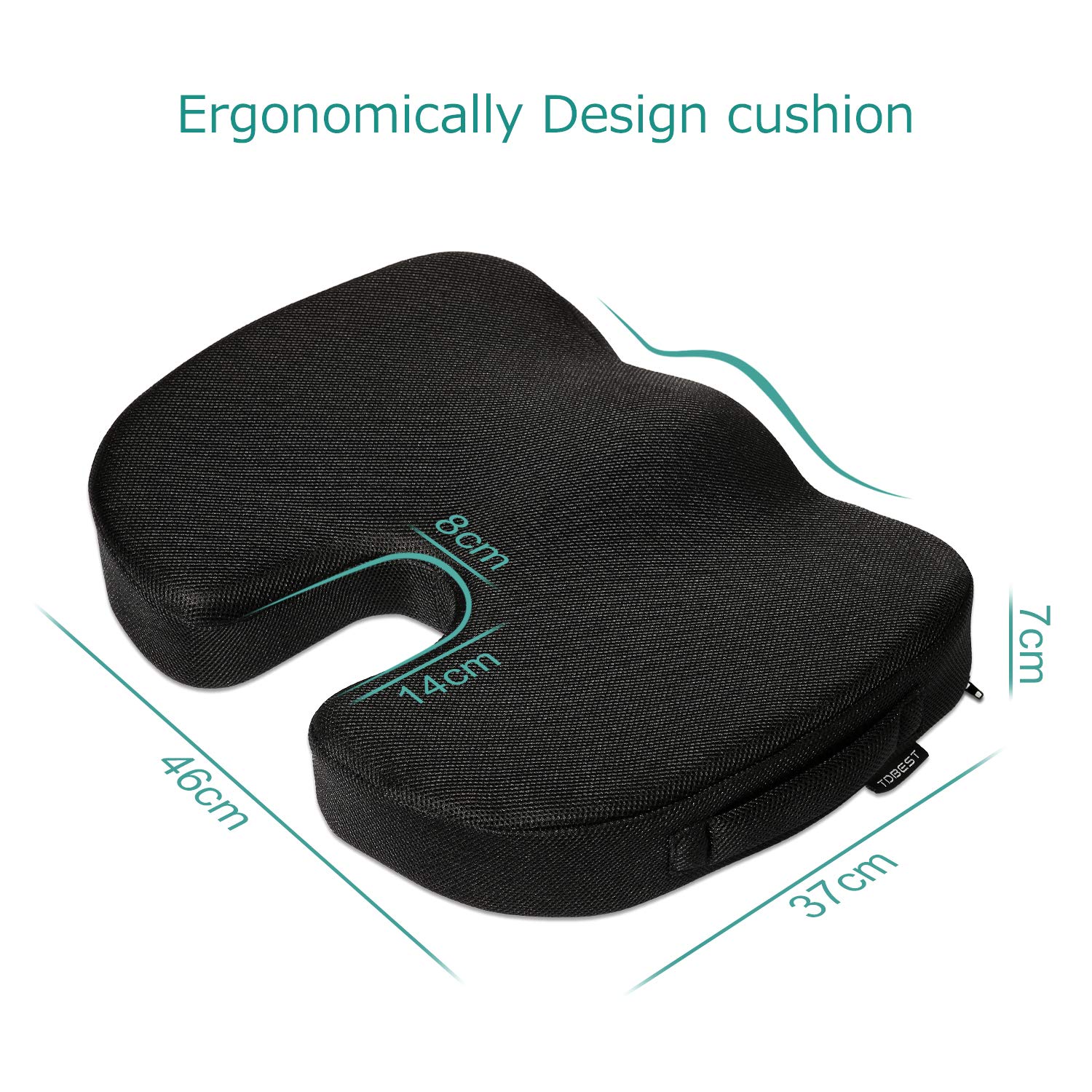 Tdbest Gel Enhanced Memory Foam Seat Cushion with Tailbone, Sciatica, Lower Back Support and Pain Relief - Fits Most Office, Desk, Computer Chairs and Car Seats (Black)