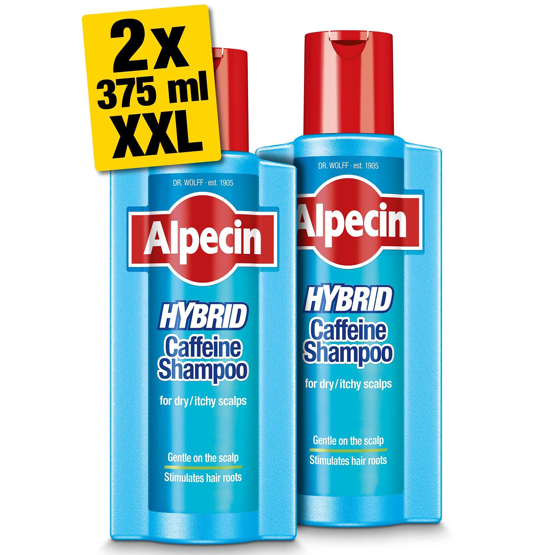 Alpecin Hybrid Shampoo 2x 375ml | Natural Hair Growth Shampoo for Sensitive and Dry Scalps | Energizer for Strong Hair | Hair Care for Men Made in Germany