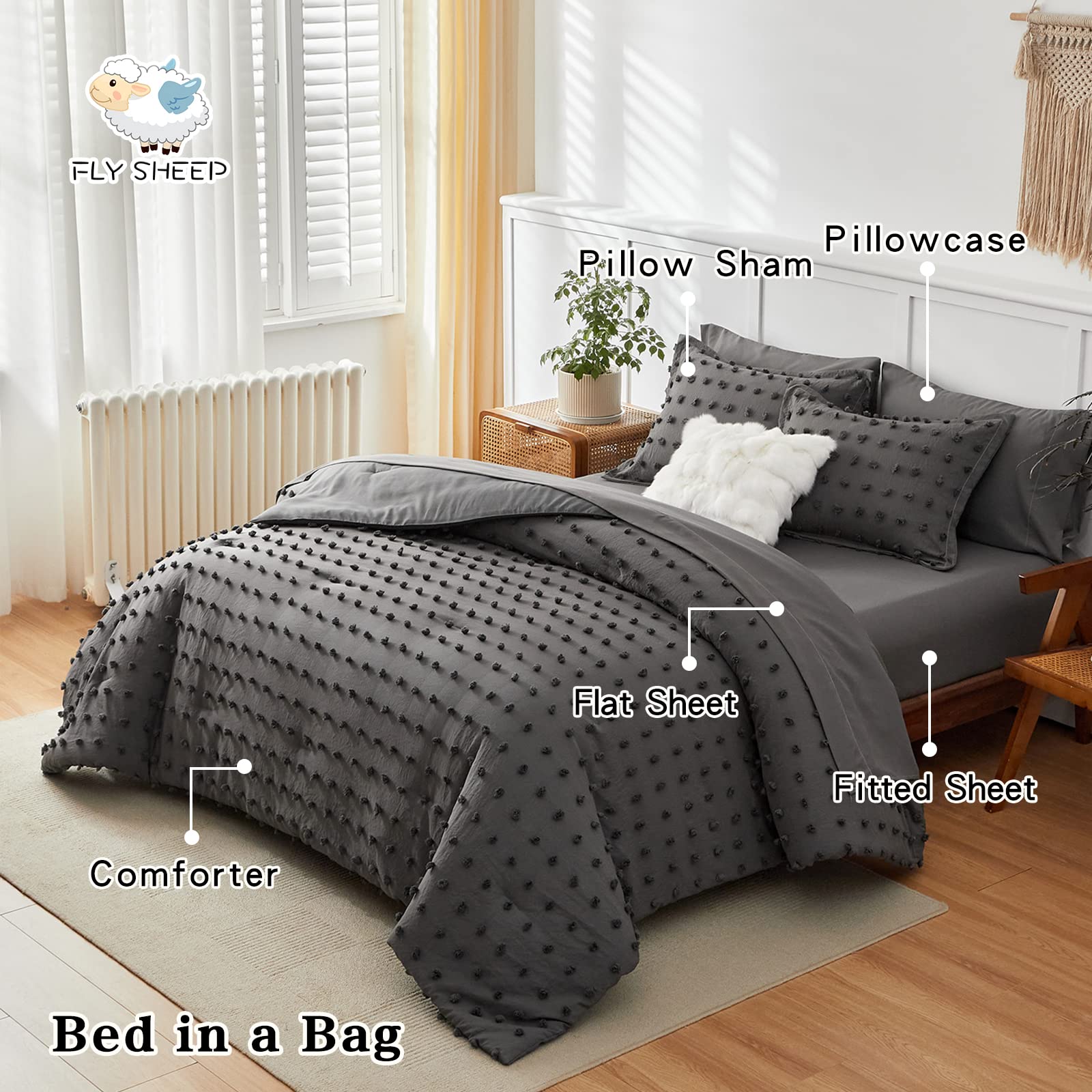 7 Pieces Tufted Dots Bed in a Bag King Comforter