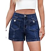 luvamia Jean Shorts for Women High Waisted Wide Leg Elastic Waist Stretchy Denim Jorts Summer Causal Shorts with Pockets