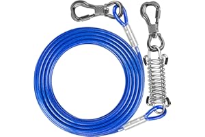 Tresbro 10 FT Dog Tie Out Cable with Spring, Shock Absorbing Tether Chains for Outside Aavilable in 10/15/20/25/30/40/50/70/100/120 FT, Heavy Duty Leads for Yard for Medium & Large Dogs Up to 500 LBS
