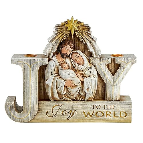 Avalon Gallery Candle Holders - Luxury Tabletop Christmas Centerpiece Advent Wreath Candle Holder Figurine, 10.5 x 8.5-Inch, Joy to The World