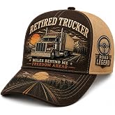 Retired Truck Driver Baseball Cap for Men Adjustable Hat | Semi Truck Graphic, Mountain Road Brim, Adjustable Fit, Everyday Wear