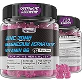 Zinc and Magnesium Supplement, Zinc Magnesium Aspartate Post Workout Gummies for Men Women, with Vitamin B6, B12, D3, Turmeric for Nighttime Recovery, Reduce Fatigue, Boost Immunity & Sleep, 120 Count