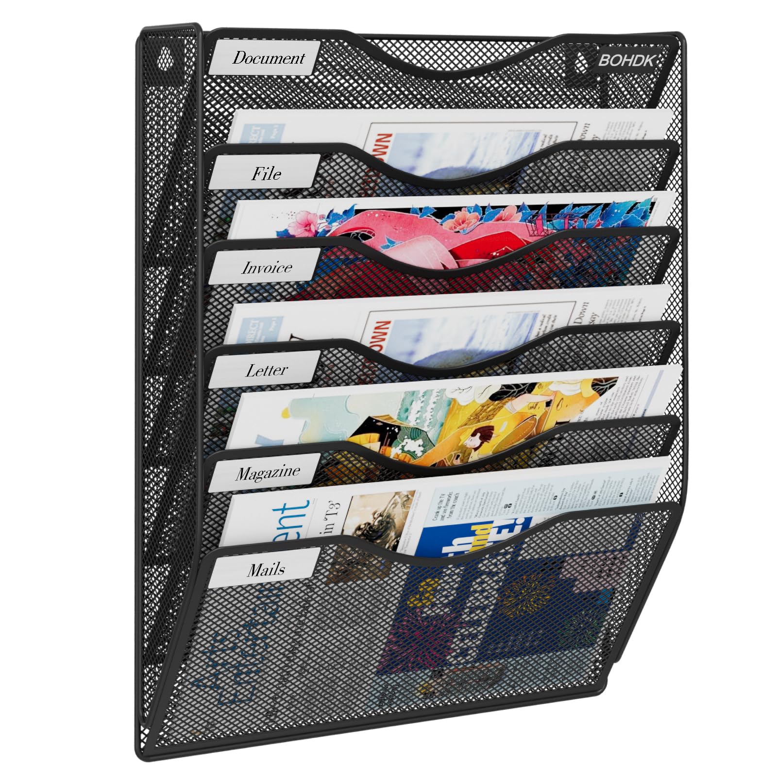 Photo 1 of Wall File Organizer, 6 Tier Hanging File Folder Mail Organizer, Vertical Mesh Metal Wall Mount Hanging File Holder, Paper Document Magazine Rack for Home Office Black