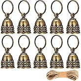 10 Pcs Small Pure Copper Bells, Handmade Vintage Brass Hanging Craft Bells, Craft Bell for Door, Celebration or Christmas Decoration (Fine Hemp Rope Included)