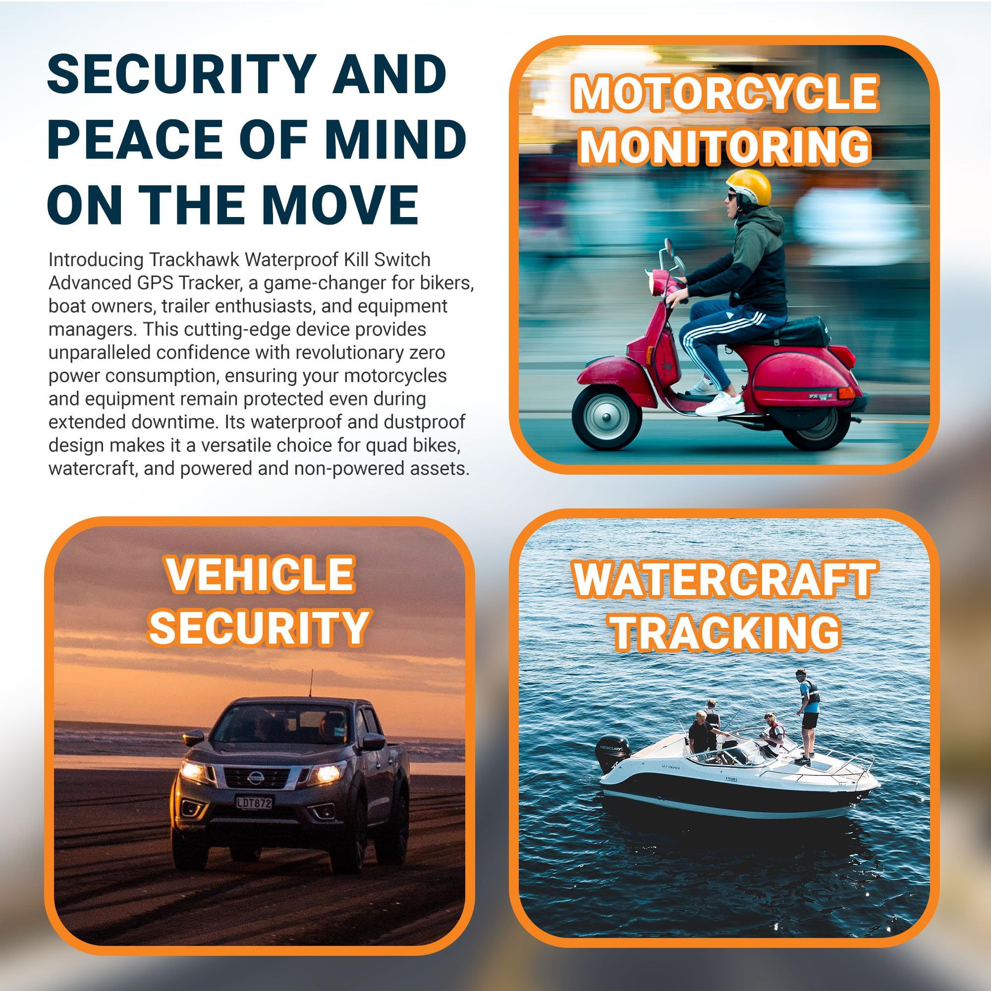 Trackhawk GPS Tracker - Real-Time Vehicle, Motorcycle, Boat, and Equipment Tracking, Live Location Updates, Speed Monitoring, Theft Prevention, Waterproof, Subscription Required - TH75