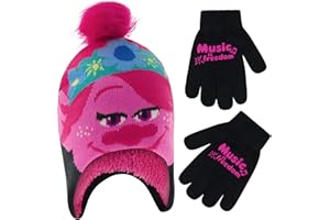 DREAMWORKS TROLLS Girls' Winter Hat and Kids Gloves Set, Scarf Or Earmuffs, Poppy for Ages 4-7