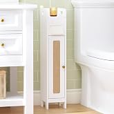 Spirich Small Bathroom Storage Cabinet with Toilet Paper Holder, White | PE Rattan Door, Adjustable Shelf, Toilet Paper Storage, FSC-Certified MDF,6-Inch-Wide Design for Powder Rooms &amp; Narrow Spaces