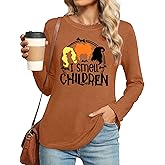 PECHAR Halloween Shirts Women: I Smell Children Shirt Sanderson Sisters Graphic Fall Shirt Hocus Pocus Long Sleeve Tops