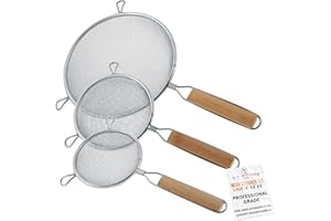 U.S. Kitchen Supply - Set of 3 Premium Quality-Double Mesh Extra Fine Stainless Steel Strainers with Comfortable Wooden Handles, 4", 5.5" and 8" Sizes