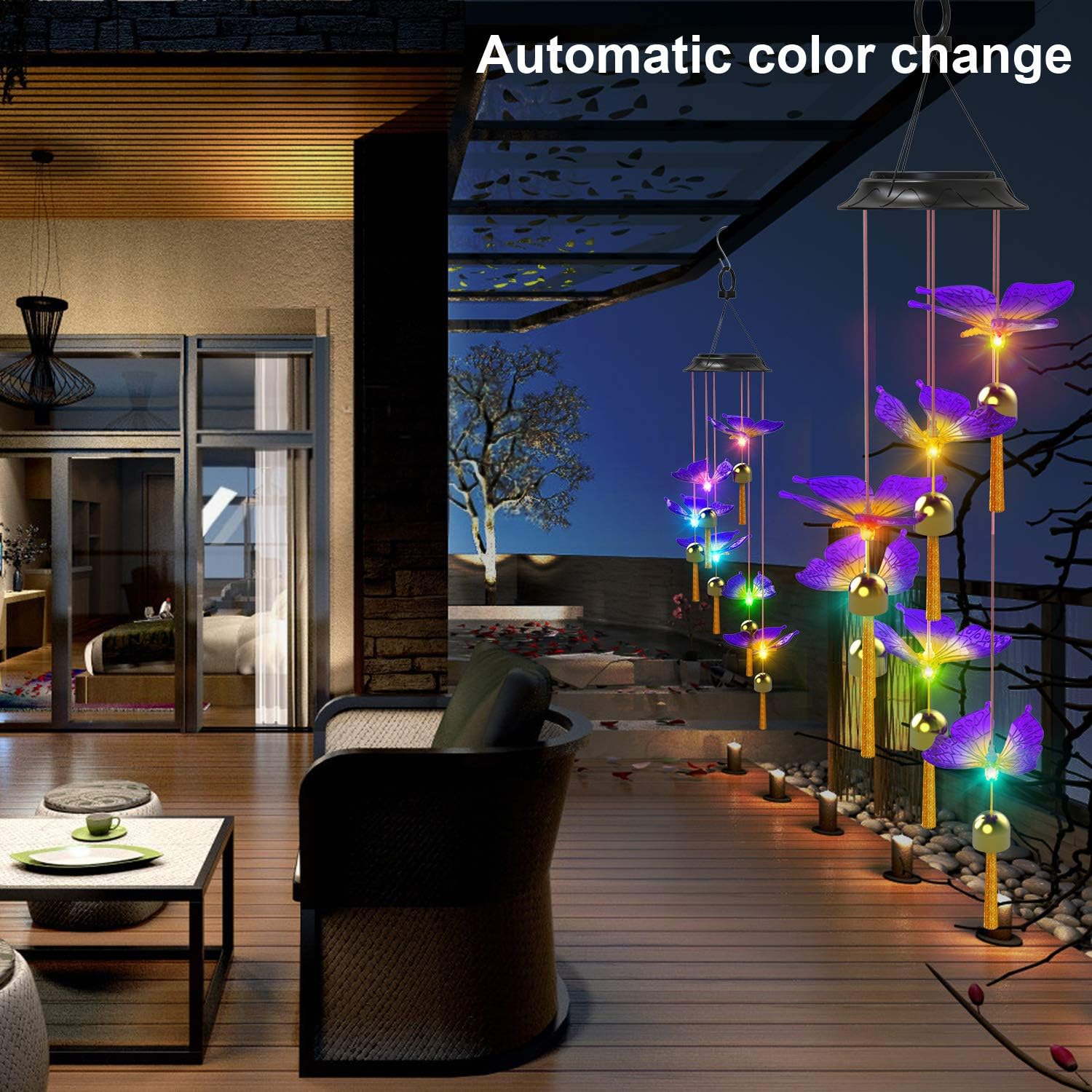Matinrigid Solar Butterfly Wind Chimes, Color Changing Solar Wind Chime Outdoor Waterproof Butterfly LED Solar Lights, Gifts for Mom Grandma Birthday Night Party Yard Garden Hanging Decoration : Garden & Outdoor