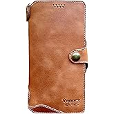 Yogurt Case Compatible for iPhone 15 Pro Max, Genuine Leather Wallet Cover Compatible for iPhone 15 Pro Max, 6.7-inch Handmade Brown