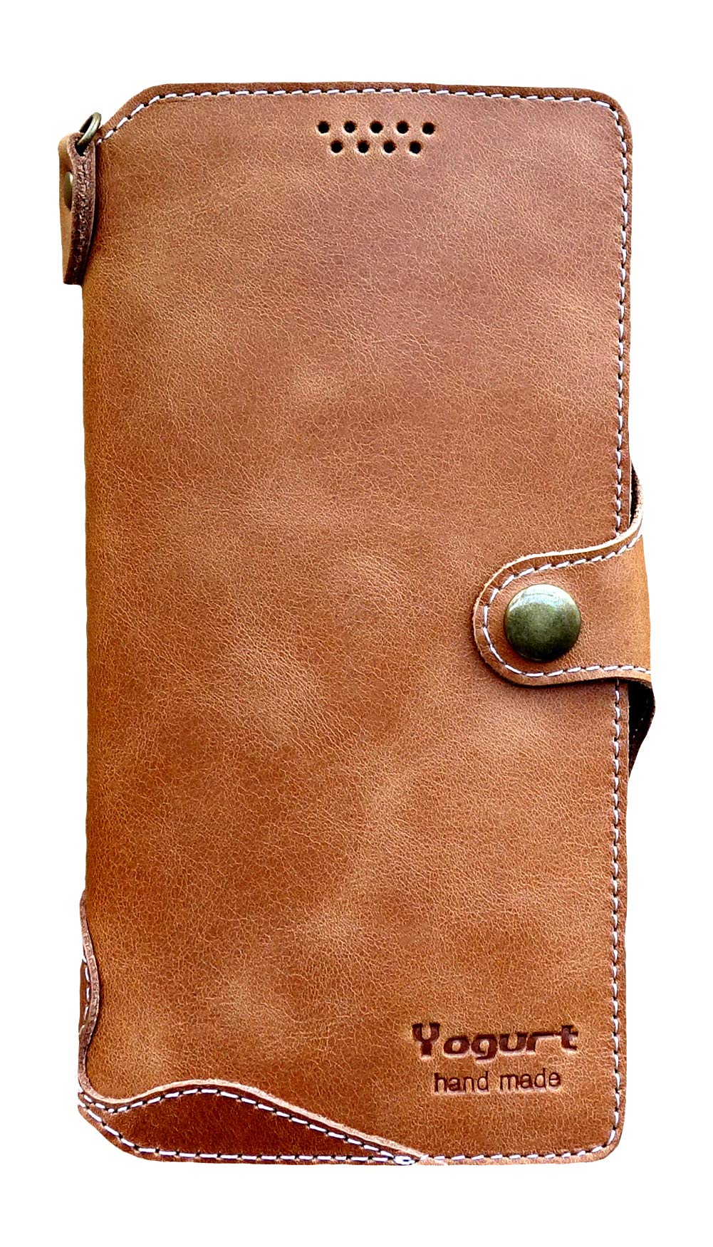 Yogurt Case for Samsung Galaxy A42 5G, Genuine Leather Wallet Handmade Cover for Samsung A42, Brown