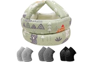 IULONEE Toddler Infant Helmet & Baby Knee Pads 3 Pairs, No Bump Safety Head Cushion Bumper Bonnet Adjustable Protective Cap Breathable Mesh Child Safety Hat for Running Walking Crawling