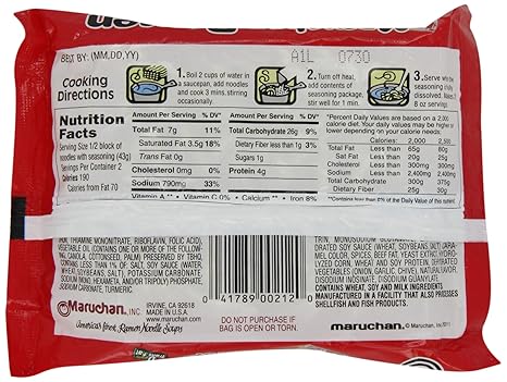 ramen noodles nutrition label