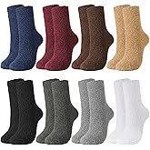 Jspupifip Fluffy Socks for Women 8 Pairs Soft Home Slipper Winter Fluffy Sleeping Christmas Socks White, Khaki, Black, Coffee, Light Gray, Dark Gray, Red, Blue