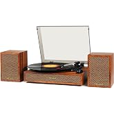 Vinyl Record Player with External Speakers, 3 Speed Bluetooth Turntable for Vinyl Records, Vintage Belt Drive Record Player with Stereo Speakers and Auto Stop, RCA Audio Out and Aux-in,Light Wood