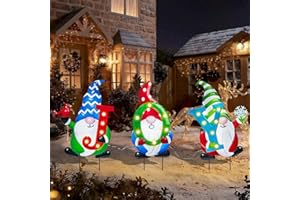 Afirst Christmas Yard Stakes Metal Christmas Outdoor Yard Decoration Gnomes Holding Joy Lighted Metal Stakes Outdoor Xmas Stake Lawn Pathway Garden Decoration