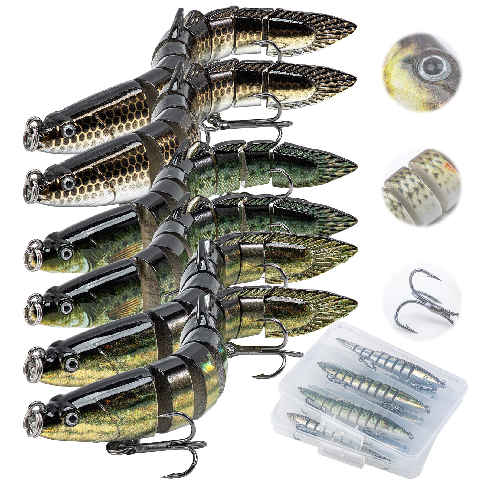 Matymats 6pc Pike Fishing Lures - Multi Jointed, Slow Sinking, 4.5" x 0.53oz