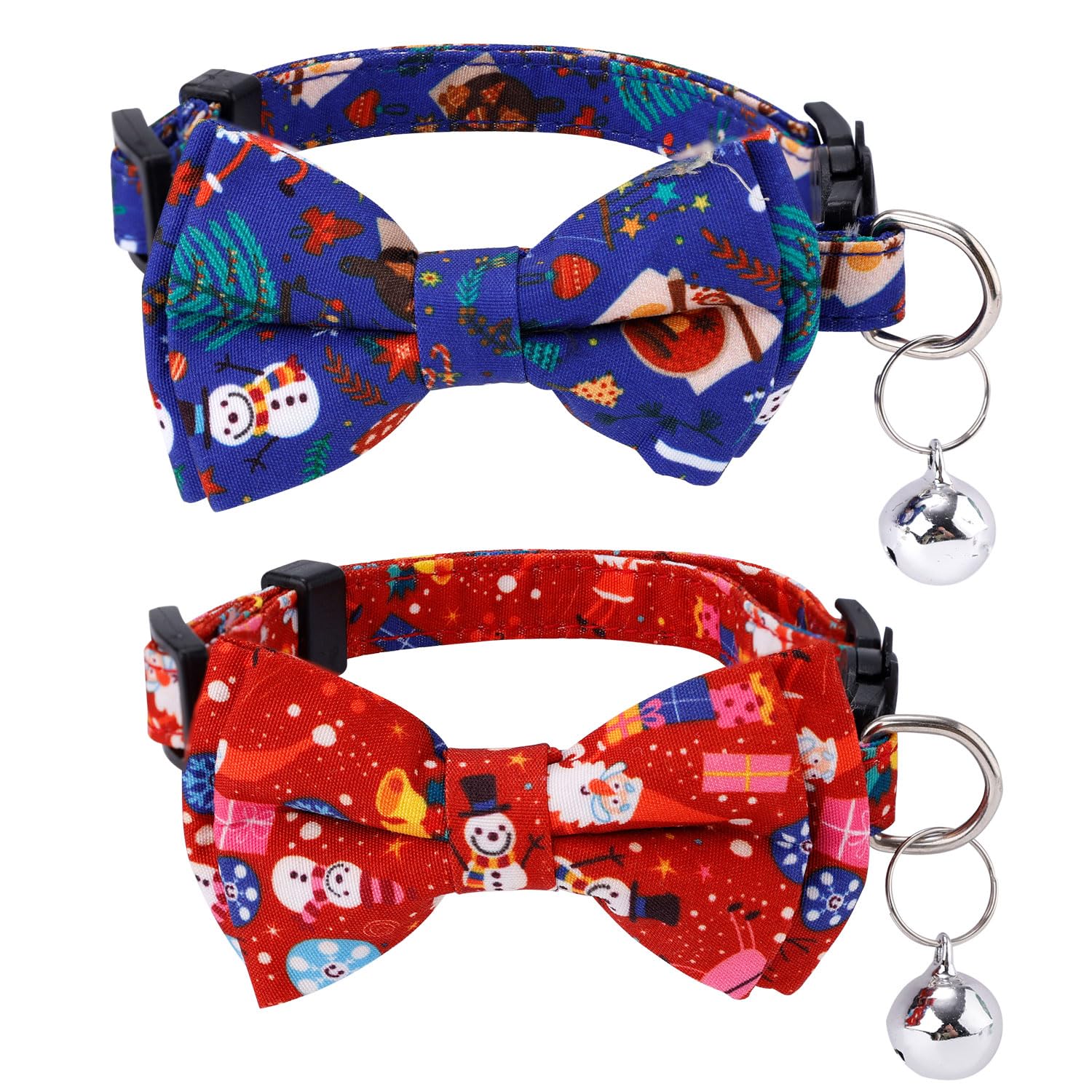 2pcs Christmas Cat Collar, Cute Christmas Cat Bowtie with Bell Holiday Dog Collars with Adjustable Buckle Kitten Collar with Bow Tie Xmas Accessories for Kitty Puppy