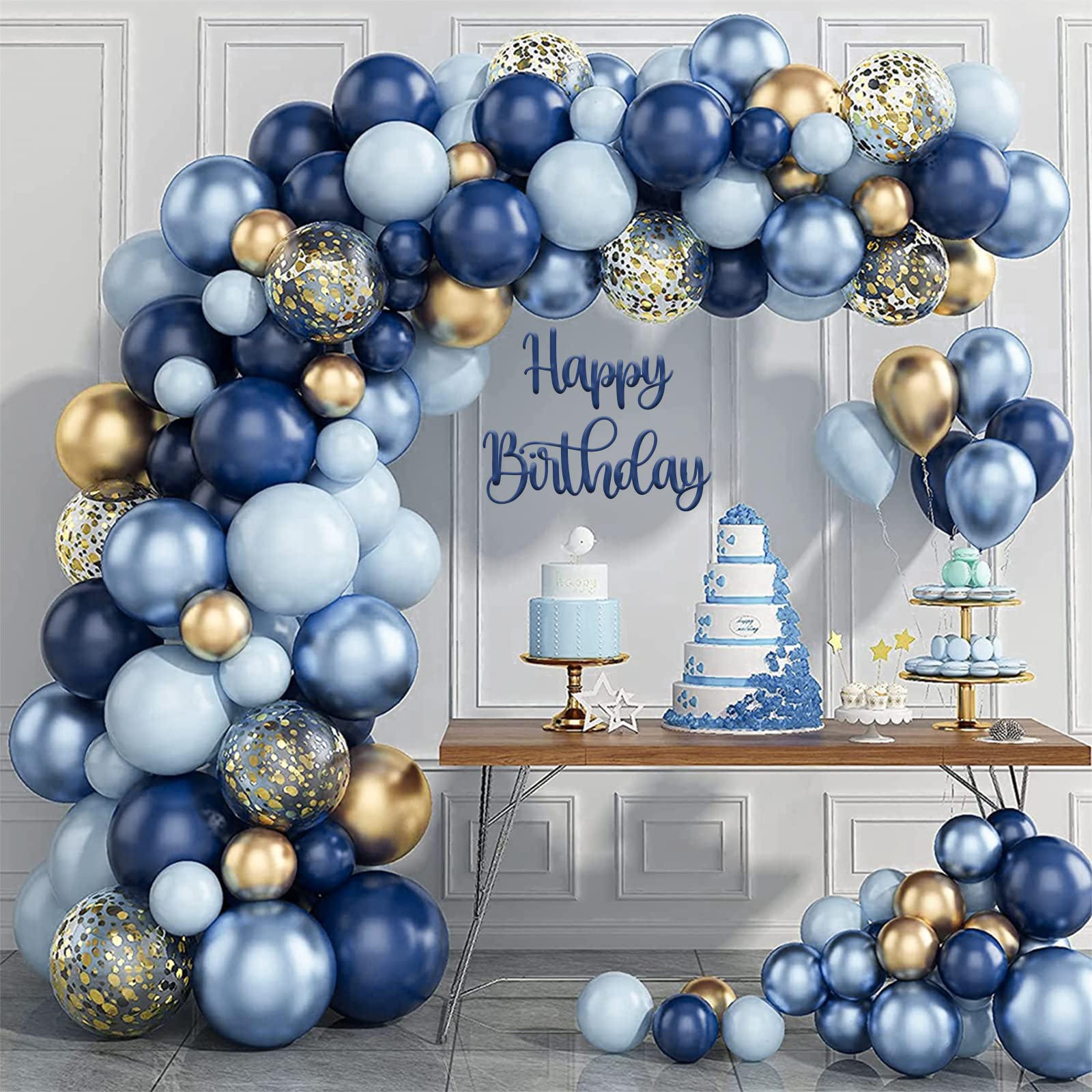 133pcs Navy Blue Balloon Arch Kit - Navy and Gold Balloon Garland Kit With Gold Confetti Balloon, Diy Balloon Arch for Boy Men Birthday Space Party Wedding Baby Shower Graduation Decoration(Balloons)