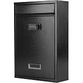 KYODOLED Wall Mount Locking Mailbox for Outside, Combination Lock, Black | Steel Construction, Drop Box for Letters, Keys, Rent Checks &amp; Payments, Daily Mail Collection for Home Office Apartment Use