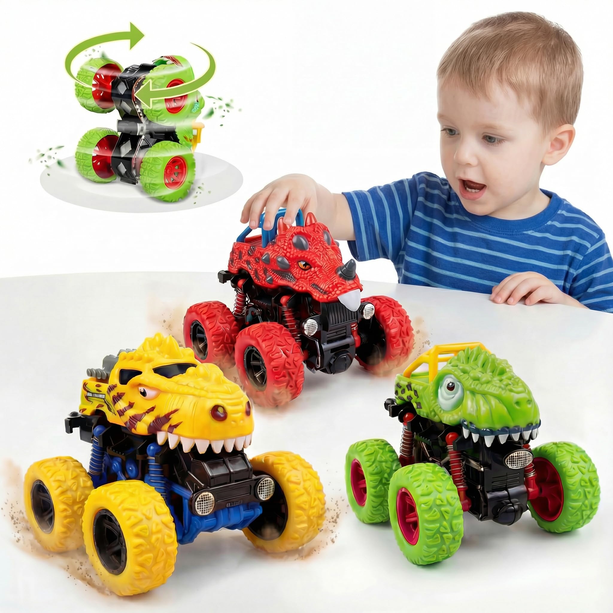 Dinosaur Monster Truck Toys for Boys | Push and Go Cars for Toddlers Ages 2-6 | Kids Christmas Birthday Gifts