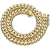 10mm Gold Plated Stainless Steel Cuban Link Chain Necklace & Bracelet - With Smooth Buckle Clasp - 7.5/8/8.5/9 Inch Bracelet & 18/20/24/30 Inch Necklace - Hypoallergenic Jewelry for Men & Women