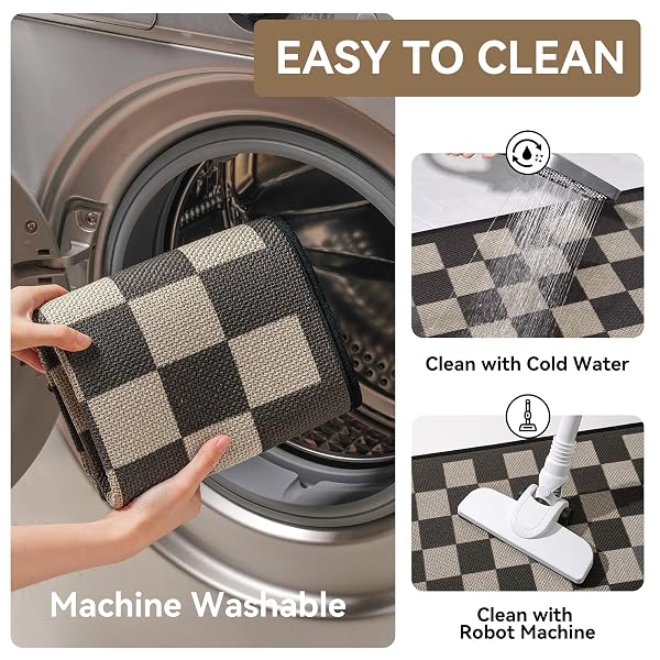 YDKGL KITCHEN MATS FOR FLOOR, SUPER ABSORBENT KITCHEN RUGS NON SLIP WASHABLE, LINEN-LOOK WOVEN CUSHION KITCHEN RUNNER RUG, KITCHEN SINK STANDING MAT, BLACK BEIGE CHECKERED 17″X30″