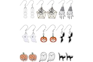 HICARER 9 Pairs Halloween Stud Earrings Halloween Jewelry Drop Dangle Earrings Pumpkin Black Cat Stud Earrings for Women Halloween Party Dress