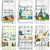 Berirexrion Camping Kitchen Towels Decor - Set of 6 Happy Camper Must Haves Tea Towels Absorbent Dish Hand Towel Funny Sayings Novelty Gifts Accessories for Inside Rv Campers Cooking Baking Cleaning